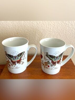 VTG FRINGE STUDIO PORCELAIN DISHWASHER & MICROWAVE SAFE BUTTERFLY Set of 2!